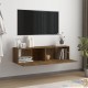 Meuble TV 2 Tiroirs : 120 X 30 X 30 Couleur Bois Foncé. A suspendre au mur