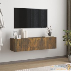 Meuble TV 2 Tiroirs : 120 X 30 X 30 Couleur Bois Foncé. A suspendre au mur