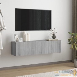 Meuble TV 2 Tiroirs : 120 X 30 X 30 Couleur Bois Gris. A suspendre au mur