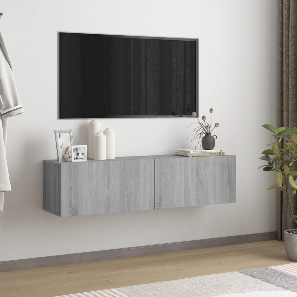 Meuble TV 2 Tiroirs : 120 X 30 X 30 Couleur Bois Gris. A suspendre au mur