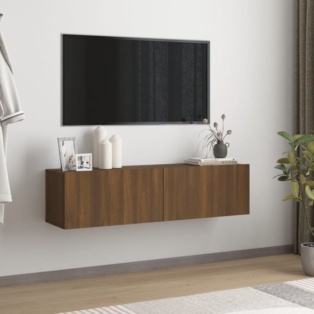 Meuble TV 2 Tiroirs : 120 X 30 X 30 Couleur Chêne Foncé. A suspendre au mur