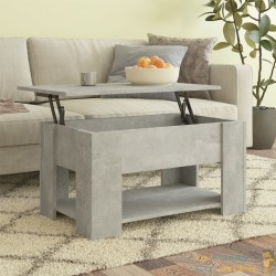 Table Basse Salon Gris Béton Plateau Relevable. Grand Espace de Rangement