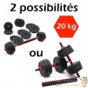 2 haltères Musculation 20 kg. 12 disques 2 en 1, Haltères courtes et longues