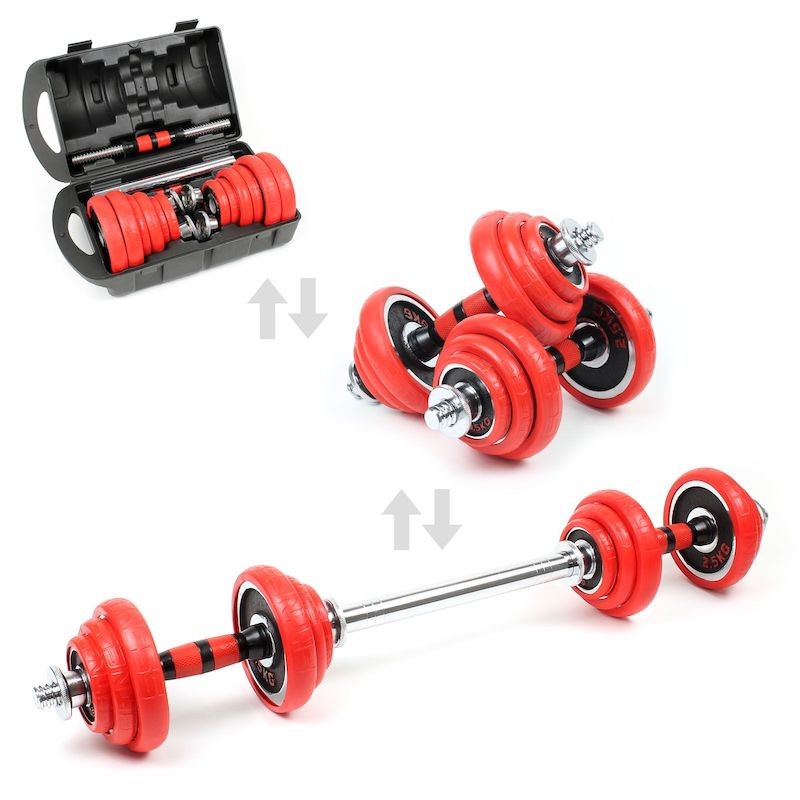 2 haltères Musculation 20 kg + valise. 12 disques 2 en 1, Haltères courtes et longues