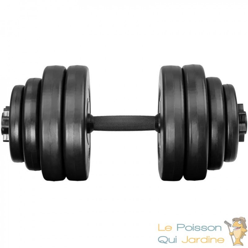 2 haltères Musculation 15 kg. 8 disques, pour une Musculation Efficace - Le  Poisson Qui Jardine