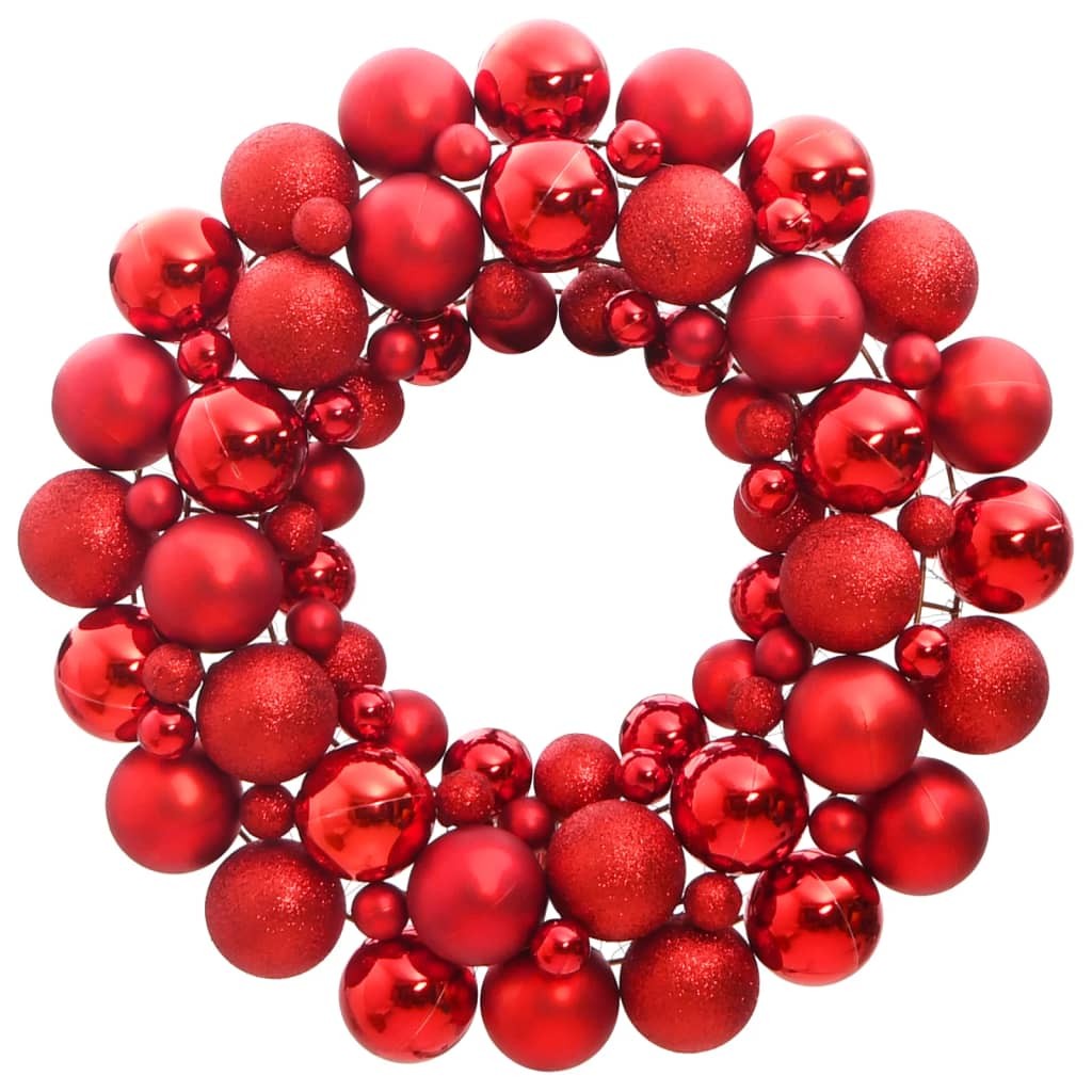 Couronne de Noël 45 cm Rouge. Fabriquée en boules de Noël Incassables