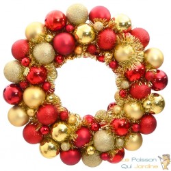 Couronne de Noël 45 cm Rouge & Or. Fabriquée en boules de Noël Incassables