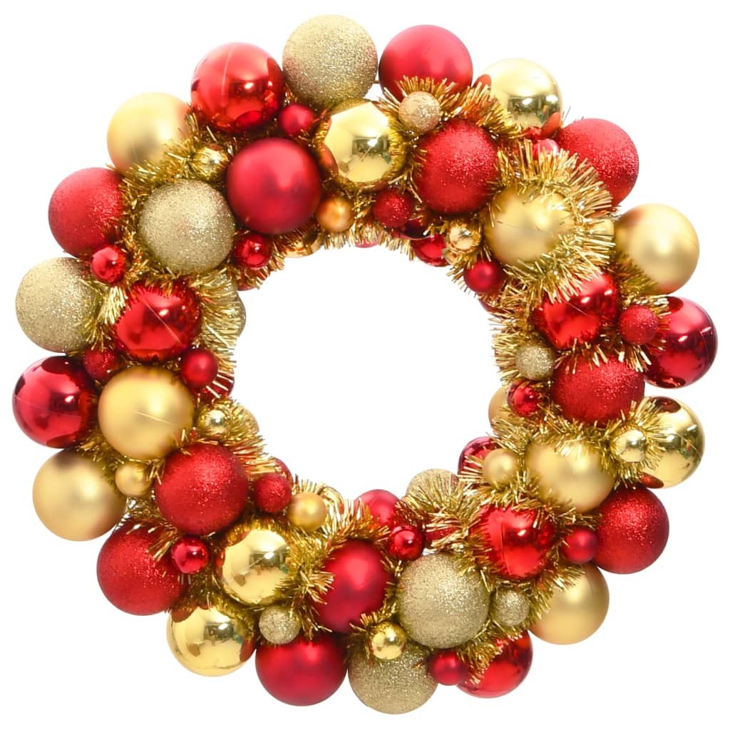 Couronne de Noël 45 cm Rouge & Or. Fabriquée en boules de Noël Incassables