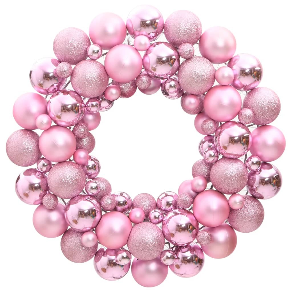 Couronne de Noël 45 cm Rose. Fabriquée en boules de Noël Incassables