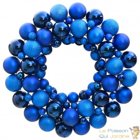 Couronne de Noël 45 cm Bleue. Fabriquée en boules de Noël Incassables