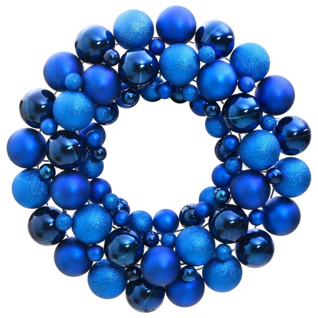 Couronne de Noël 45 cm Bleue. Fabriquée en boules de Noël Incassables