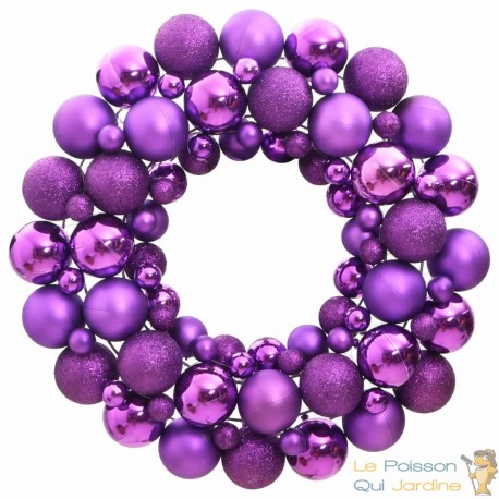 Couronne de Noël 45 cm Violet. Fabriquée en boules de Noël Incassables