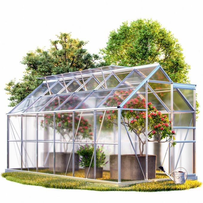Serre de jardin Aluminium 380 x 190 x 195cm avec 4 lucarnes