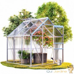 Serre de jardin Aluminium 380 x 190 x 195cm + Fondations avec 4 lucarnes