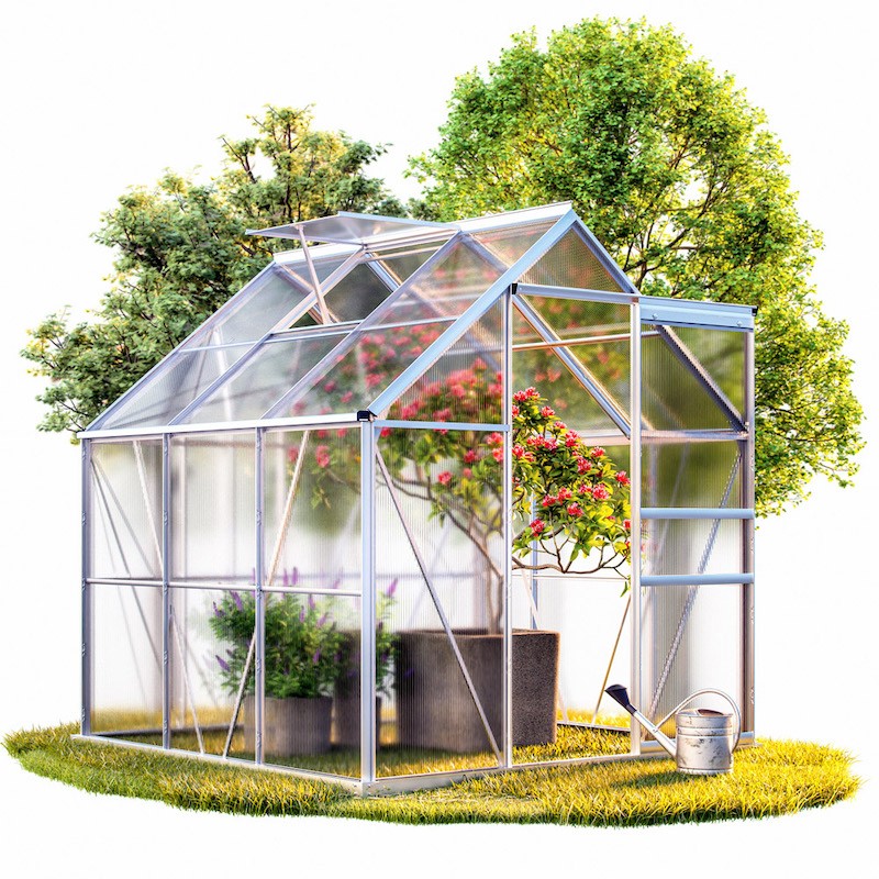 Serre de jardin Aluminium 380 x 190 x 195cm + Fondations avec 4 lucarnes