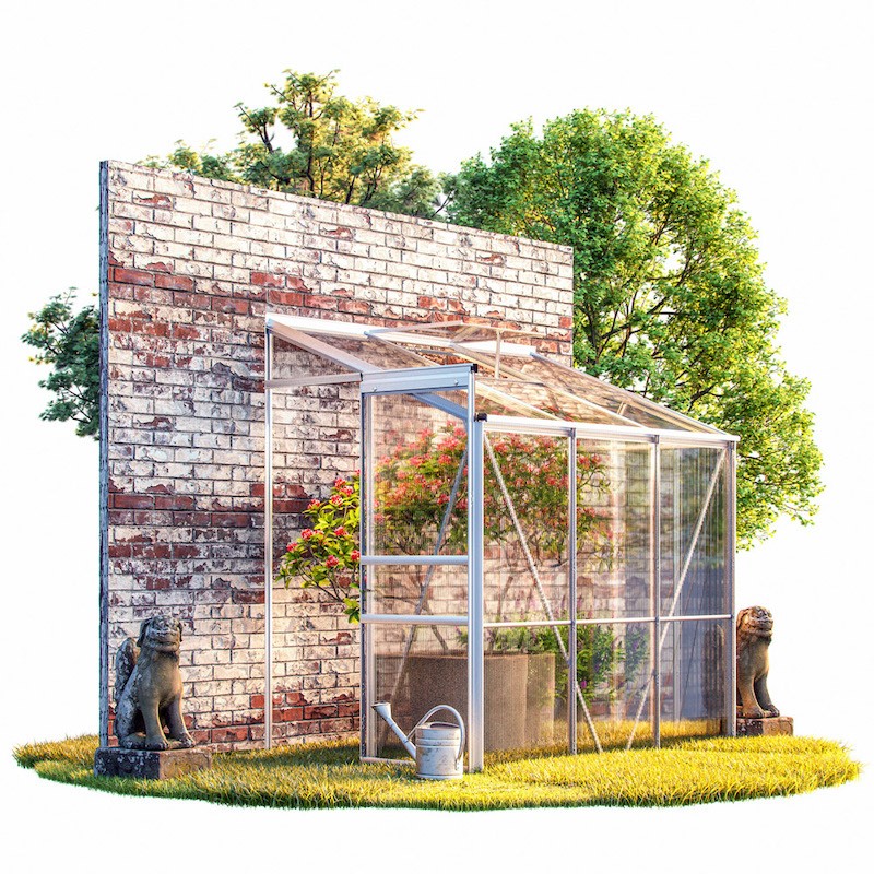 Serre de jardin Aluminium 190 x 122 x 202 cm à mettre conte un mur + Fondations