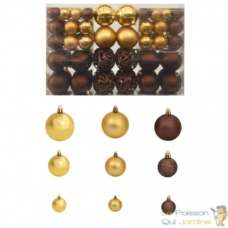 100 Boules de Noël Marron et Or pour décorer votre sapin