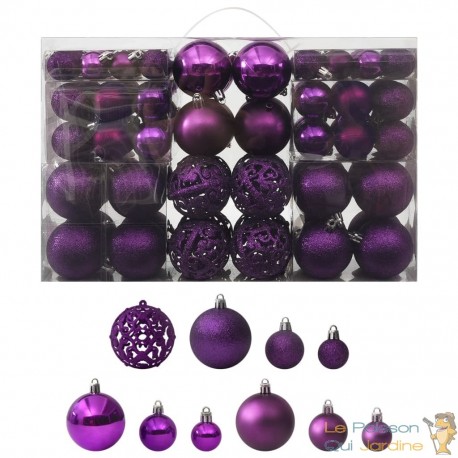 100 Boules de Noël Couleur Violet pour décorer votre sapin de Noël