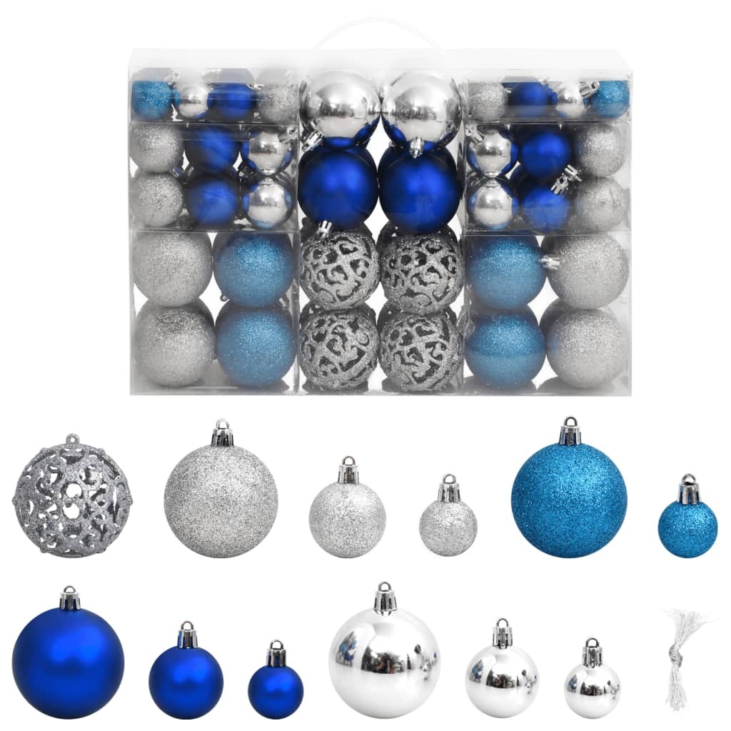 100 Boules de Noël Couleur Bleu & Argent pour décorer votre sapin de Noël