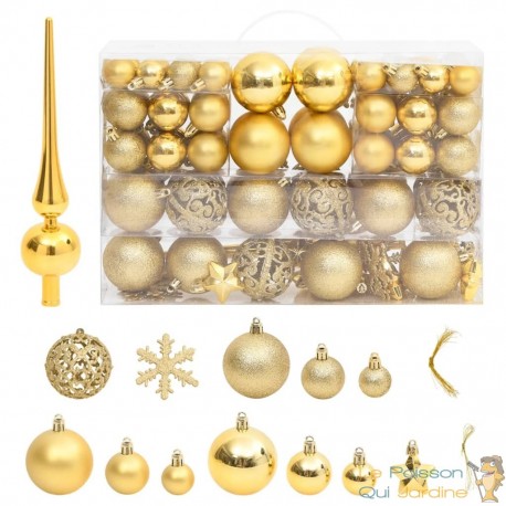 111 Boules de Noël Couleur Or + étoiles + flèche pour sapin de Noël