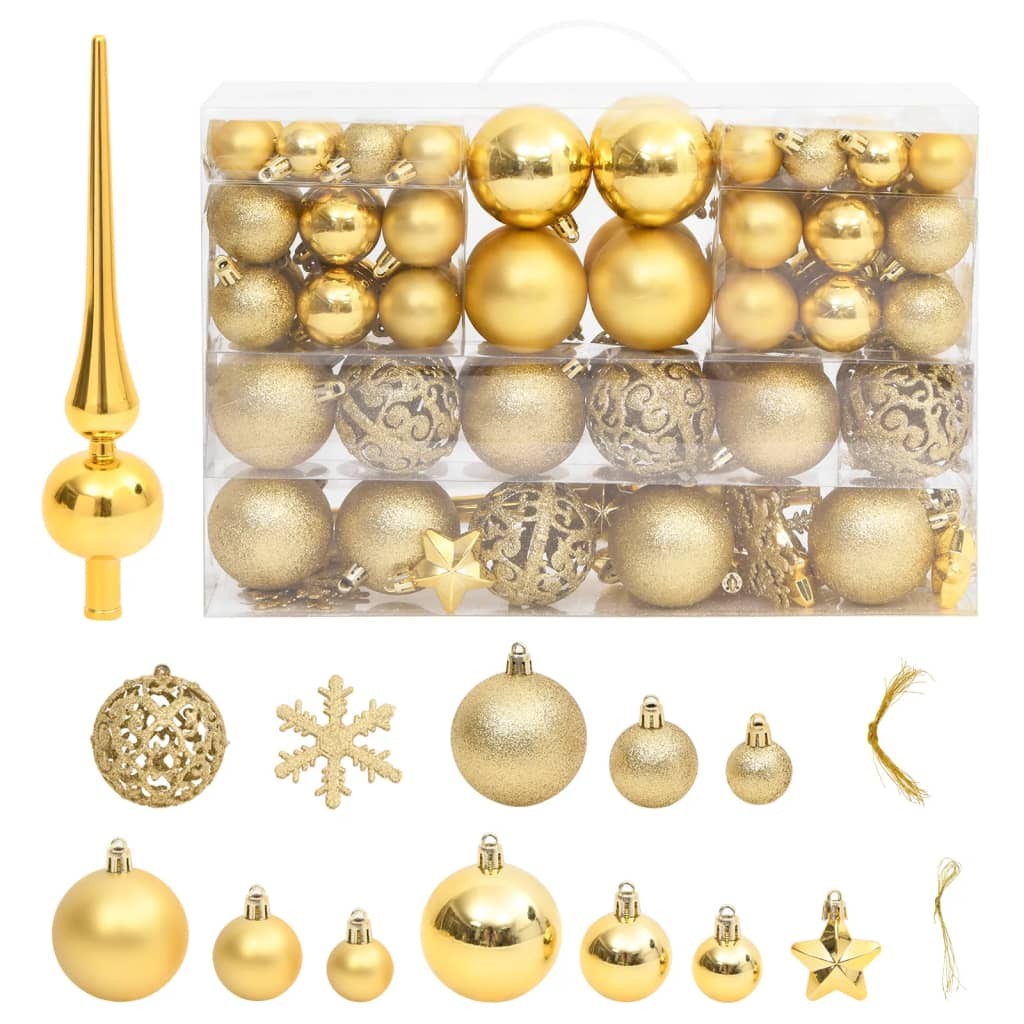 111 Boules de Noël Couleur Or + étoiles + flèche pour sapin de Noël