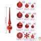 111 Boules de Noël Couleur ROUGE + étoiles + flèche pour sapin de Noël