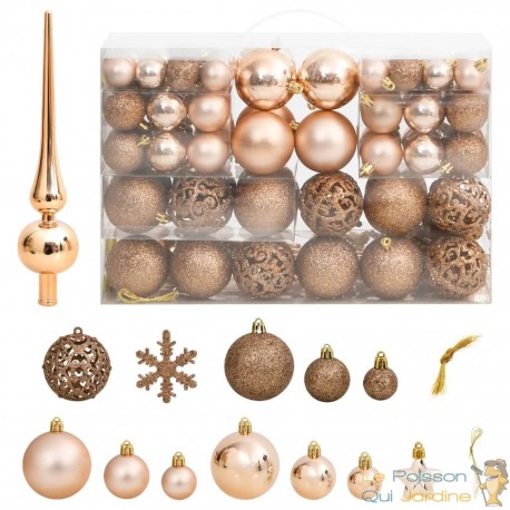 111 Boules de Noël Couleur Rose Pâle + étoiles + flèche pour sapin de Noël