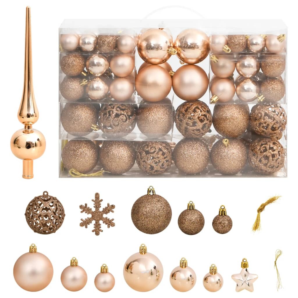 111 Boules de Noël Couleur Rose Pâle + étoiles + flèche pour sapin de Noël