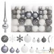 111 Boules de Noël Couleur Gris et Blanc + étoiles + flèche pour sapin de Noël