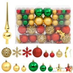 111 Boules de Noël Couleur Multicolores + étoiles + flèche pour sapin de Noël