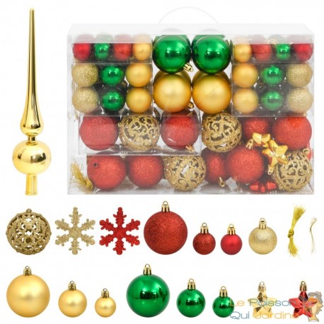 111 Boules de Noël Couleur Multicolores + étoiles + flèche pour sapin de Noël