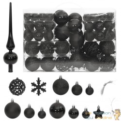 111 Boules de Noël Couleur Noir + étoiles + flèche pour sapin de Noël