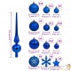 111 Boules de Noël Couleur Bleu + étoiles + flèche pour sapin de Noël