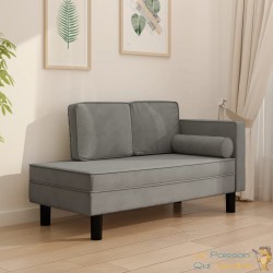 Chaise Longue en Velours. Gris : Divan, Canapé et Lit Confortable