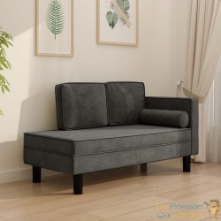 Chaise Longue en Velours. Gris Foncé : Divan, Canapé et Lit Confortable