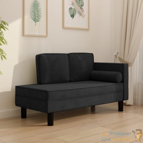 Chaise Longue en Velours. Noir : Divan, Canapé et Lit Confortable