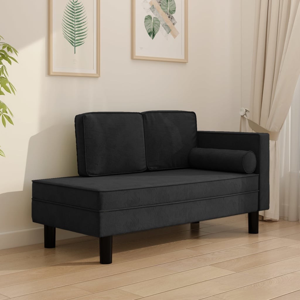 Chaise Longue en Velours. Noir : Divan, Canapé et Lit Confortable