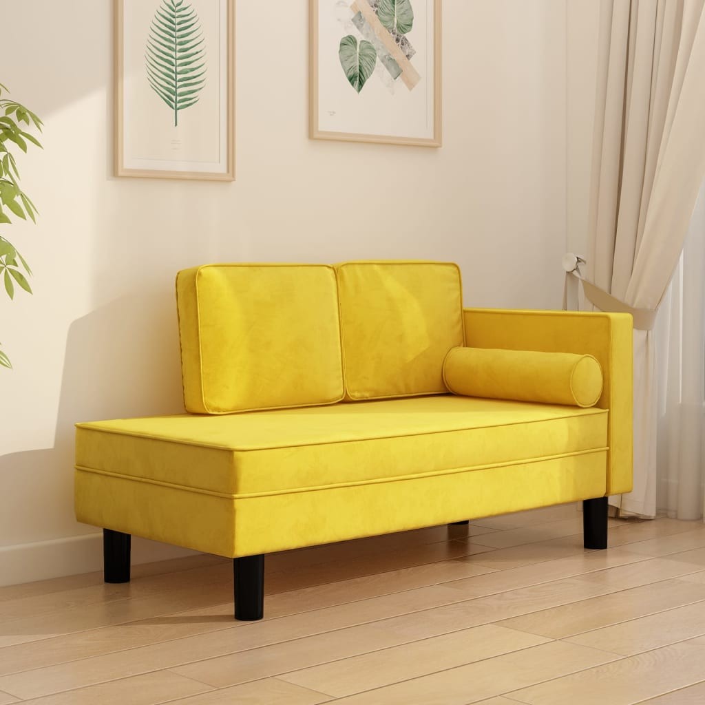 Chaise Longue en Velours. Jaune : Divan, Canapé et Lit Confortable