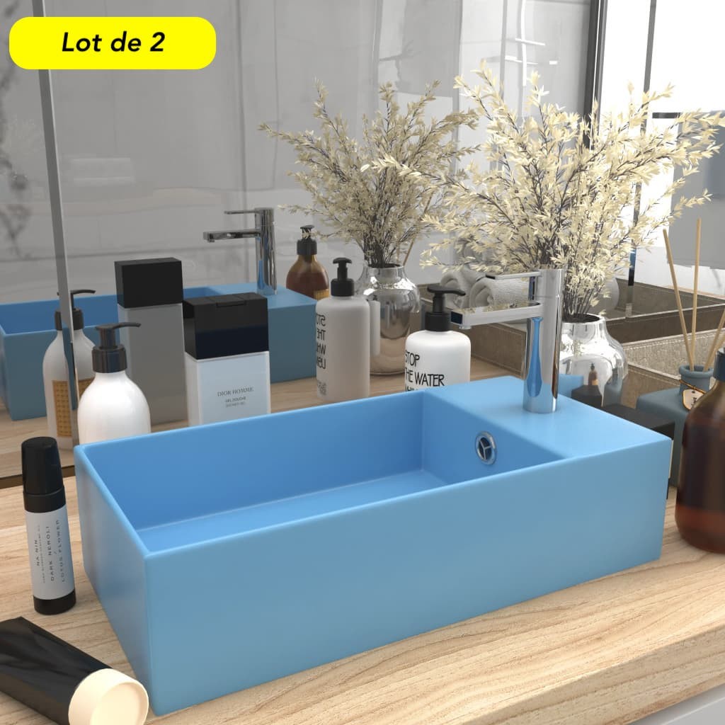 Lot de 2 Lavabos de Salle de Bain Chic & Moderne Bleu Clair. SANS Mitigeur