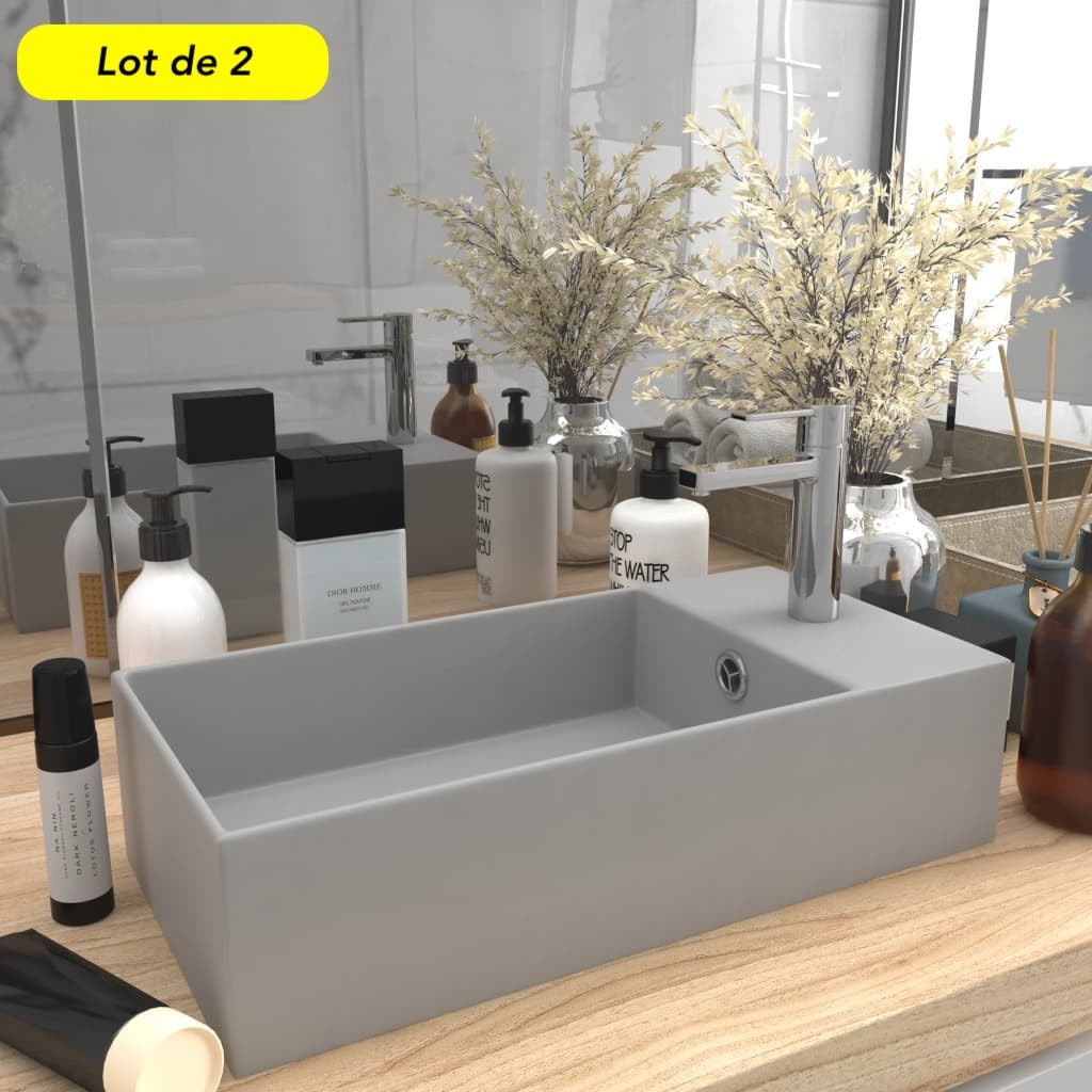 Lot de 2 Lavabos de Salle de Bain Chic & Moderne Gris. SANS Mitigeur