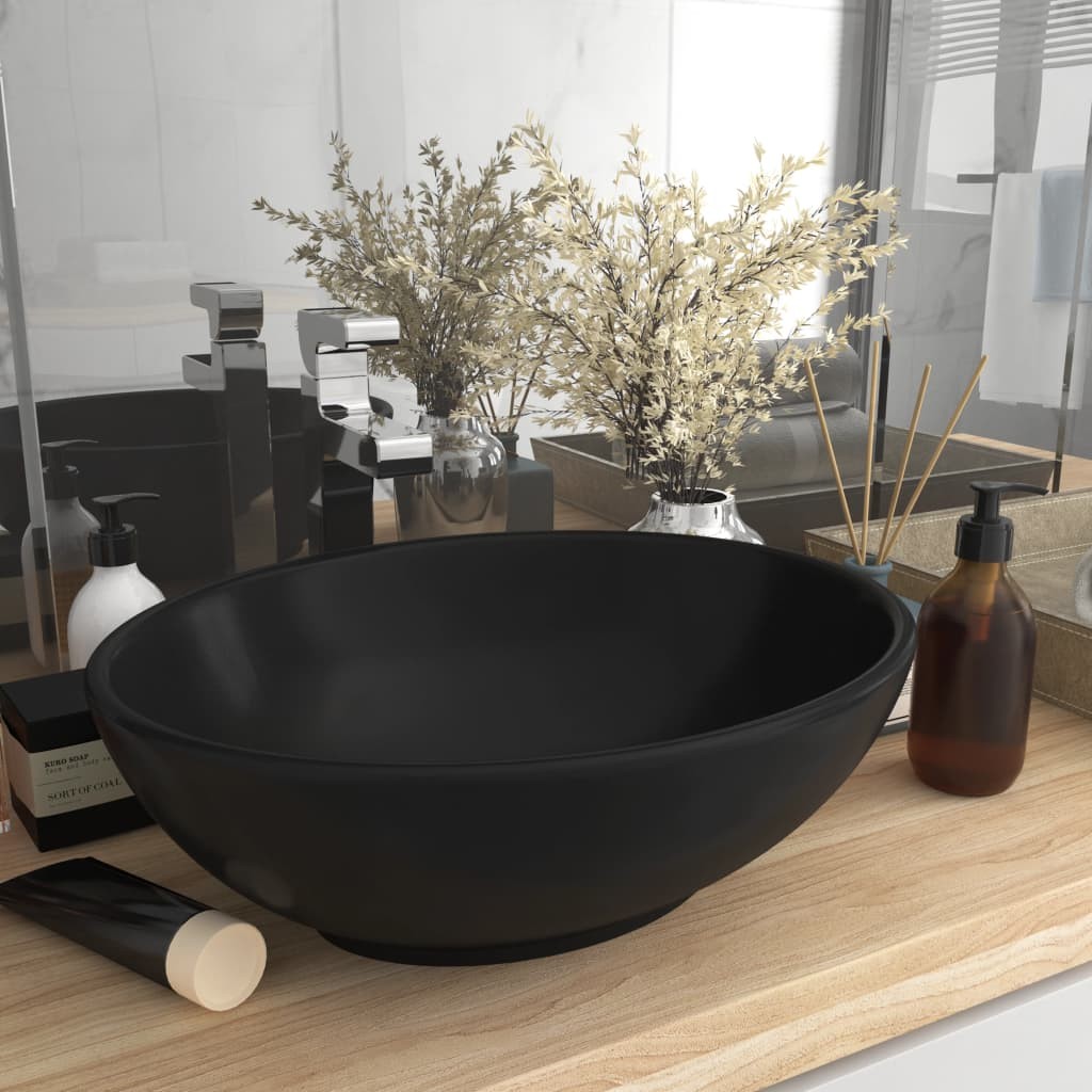 Vasque de Salle de Bain Ovale. Noir Mat. Lavabo moderne SANS Mitigeur