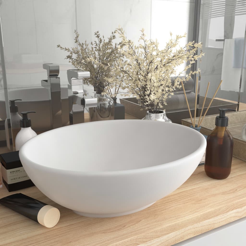 Vasque de Salle de Bain Ovale. Blanc Mat. Lavabo moderne SANS Mitigeur
