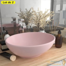 Lot de 2 Vasques de Salle de Bain Ovale. Rose Mat. Lavabo moderne SANS Mitigeur