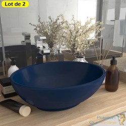 Lot de 2 Vasques de Salle de Bain Ovale. Bleu Foncé Mat. Lavabo moderne SANS Mitigeur