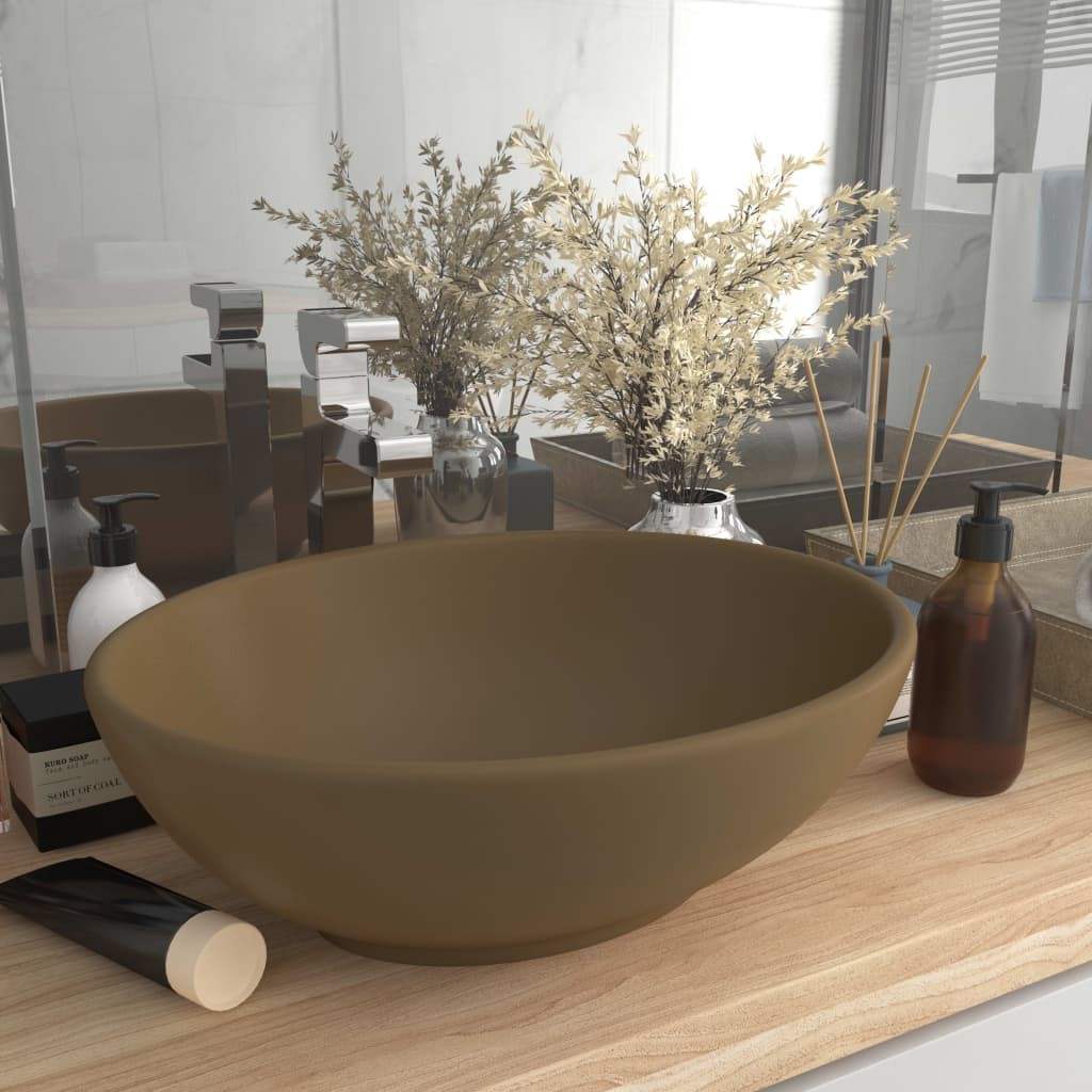Vasque de Salle de Bain Ovale. Marron Mat. Lavabo moderne SANS Mitigeur