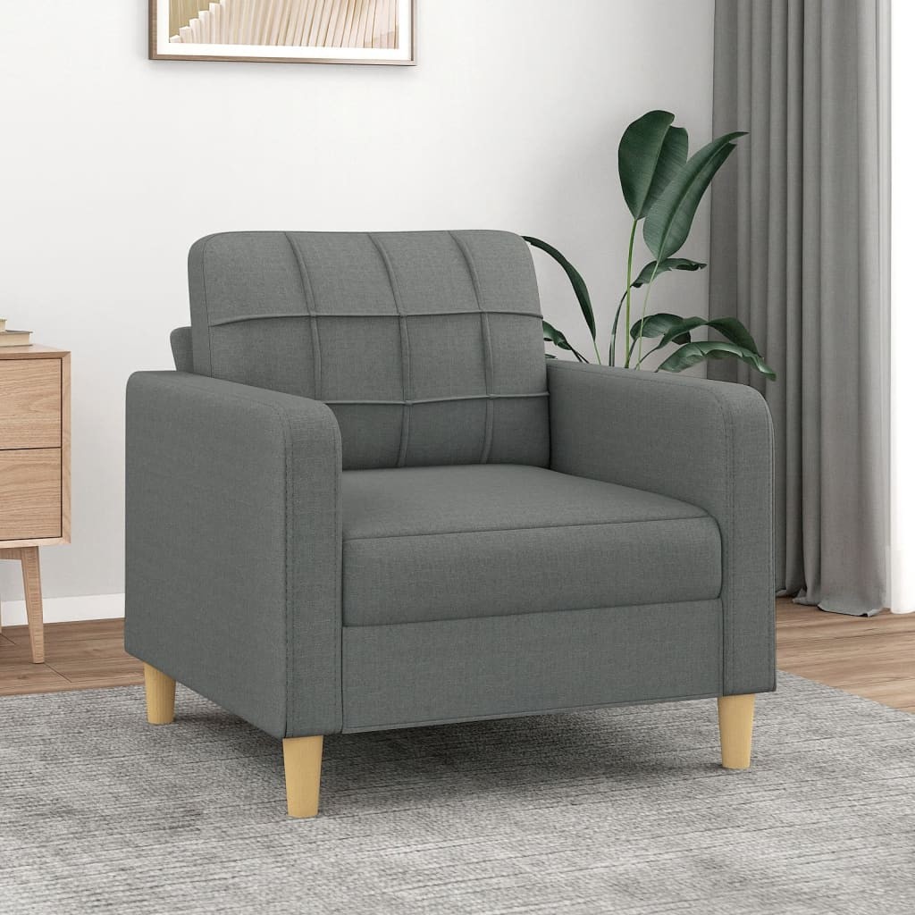 Fauteuil de Salon en Tissu Gris Foncé. Avec Pied en bois. Confort et qualité