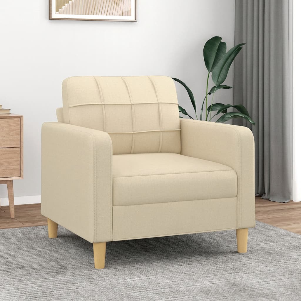 Fauteuil de Salon en Tissu Crème. Avec Pied en bois. Confort et qualité