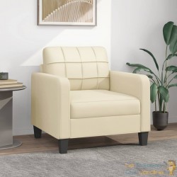 Fauteuil de Salon en Similicuir Crème. Avec Pied en bois. Confort et qualité