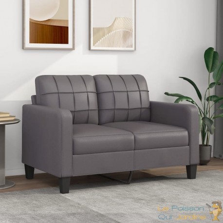 Canapé ou Sofa 2 Places 120 cm Similicuir Gris Foncé. Avec Pied en bois. Confort et qualité