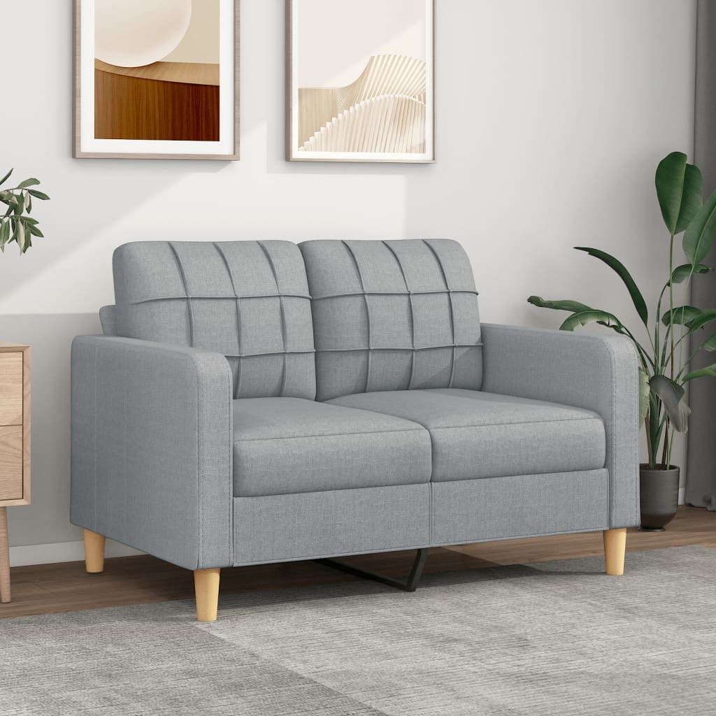 Canapé ou Sofa 2 Places 120 cm Tissu Gris Clair. Avec Pied en bois. Confort et qualité